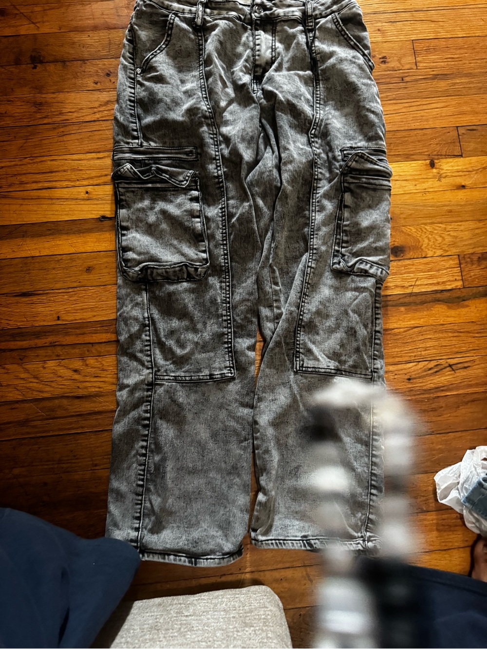 Women's Gray Washed Cargo Jeans - Utility Pocket Style